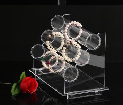 China Custom Detachable Acrylic T Shape 3 Tiers Bracelet Display Stand Jewelry Tree Organizer For Watch for sale