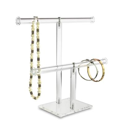 China Clear Round Bangle Display 2 Tier T-Bar Acrylic Jewelry Stand 211004 for sale