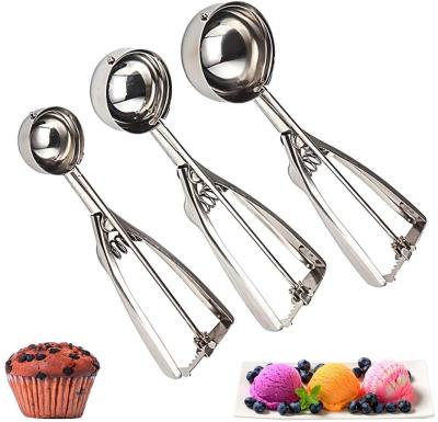 China Amazon Sustainable Product Online Eco-Friendly Ice Scoop Cookie Scoop To Bake Stainless Steel 3pcs Ice Scoop Set for sale