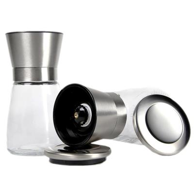 China Viable Hot Selling High Quality Black Glass Salt and Pepper Bottle Stainless Steel Premium Amazon Pepper Bottle Packaging Set for sale