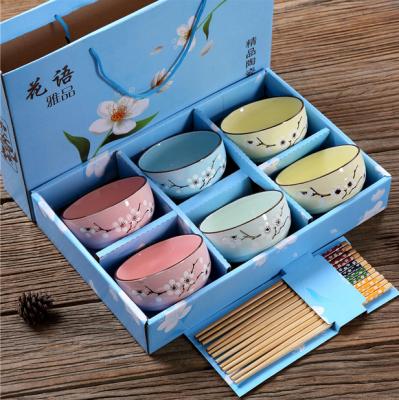 China China Suppliers Hotsale Sustainable New Design Hand Painted Ceramic Rice Bowl Set With Chopsticks for sale