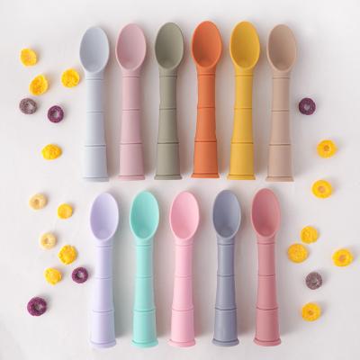 China Hot Online BPA Free Amazon Free Product BPA Free Toddlers Forming Feeding Silicone Soft Tip Shape Silicon Baby Spoon for sale