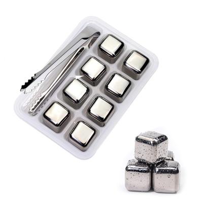 China Wholesale Viable OEM 8-Pieces Wine Coffee Vodka Liquor Free Ice Cube Mold 304 Stainless Steel Whiskey Ice Stone for sale