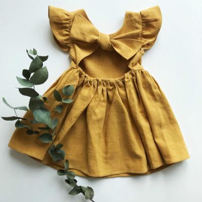 China Baby Diary Clothes 2021 New Summer Style Princess Dress Exquisite Lovely Bow Children's Thin Cotton And Baby Linen Skirt for sale