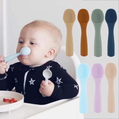 China BPA Silicone Feeding Spoon Baby Spoon Laser Logo Baby Meal Silicone Spoon Food Grade Free High Quality Soft Custom Silicone Feeding Spoon for sale