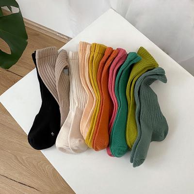 China INS Single Color Kids Breathable Hot Selling Custom Made Socks Double Needdle Solid Kids Fashion Crew Socks for sale