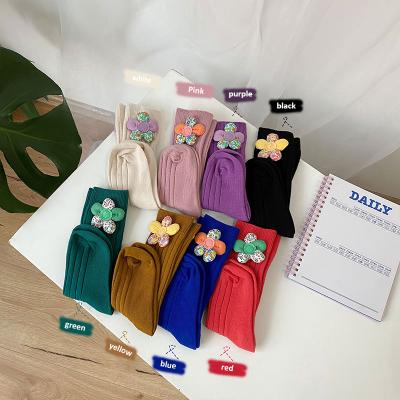 China Flower Design Breathable Hot Selling Multicolor Kids Socks Fashionable Colorful Soft Cotton Crew Baby Slouch Socks for sale