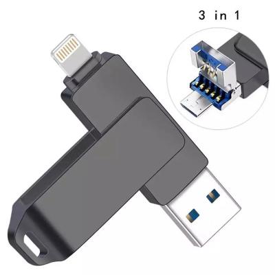 China Metal OTG Metal 3 in 1 USB 3.0 Flash Drive Memory Stick 8GB-128GB OTG Pendrive for iPhone Android PC for sale