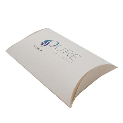 China Recyclable Custom Logo Printed White Pillow Shape Paper Gift Pillow Box Packaging For Hair Extension for sale