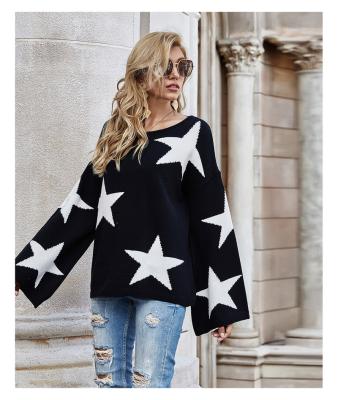 China custom Anti-wrinkle sweater pullovers stars printed loose casual sweater women long sleeve o neck pullover women sweater tops for sale