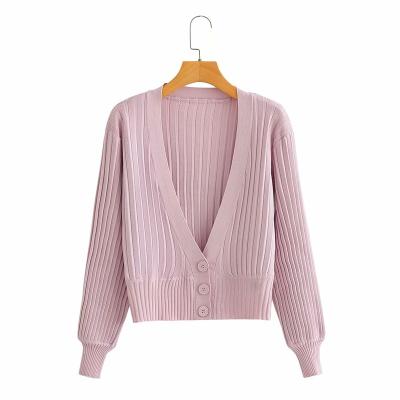 China Anti-Wrinkle Women's Knitwear Women's Casual Solid Long Sleeve Button Front Crop Cardigan Sweater for sale