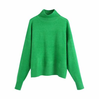 China Green Turtle Neck Knitted Sweater Jumper Female Elegant Oversize Women Anti-Wrinkle Full Pullovers for sale