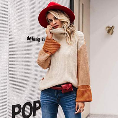 China Anti-Wrinkle Fashion Knitted Turtle Neck Jumper Sweaters Women Stripe Pullover Loose Long Sleeve Sweater For Girls for sale