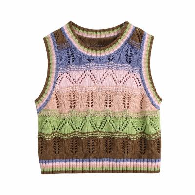 China Anti-wrinkle Women Knitwear Girl Knit Vest Crewneck Sleeveless Color Blocking Sweater Vest Sweaters For Women Custom Sweater for sale