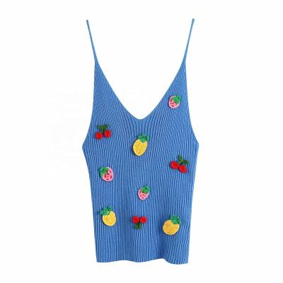 China Anti-wrinkle women fruit emb soft Appliques vest slim sweater ladies v-neck knitted sling women sequin sweater vest female summer chic tops for sale