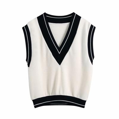 China Anti-Wrinkle Women's Knitwear Designer Sweater Vest Ribbed Knit Shrug Patchwork Knitted Sweater Vest Cardigan for sale