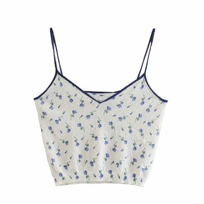 China Sexy Anti-Wrinkle Off The Shoulder Shirt Women V-Neck Sweater Top Custom Made Slim Floral Print Sleeveless Knitted Vest for sale