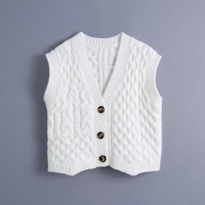 China Anti-wrinkle Women's Sweater Vest For Autumn Winter Sleeveless With Button Knitted Cable Cardigan White Sweater Vest for sale