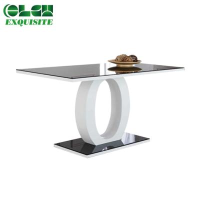 China Modern Eco-friendly Luxury Glass High Gloss MDF Dining Table Dinner Dining Table Set for sale