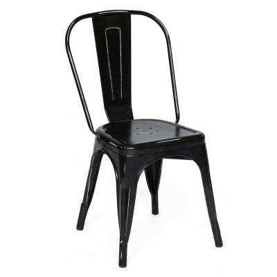 China Industrial Style Cheap Price Vintage Full Metal Outdoor Home Kitchen Chairs Set Stackable Black Painting Metal Dining Chairs for sale