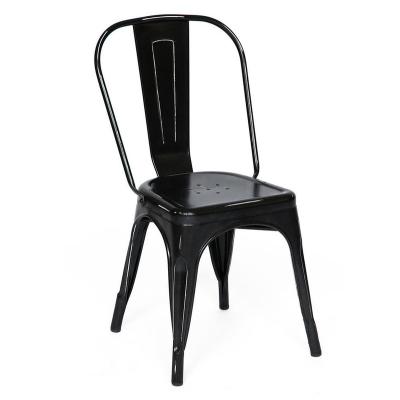 China Mid Century Minimalist Vintage Good Price Full Metal Outdoor Dining Chairs Black Powder Coating Stackable Metal Dining Chairs for sale