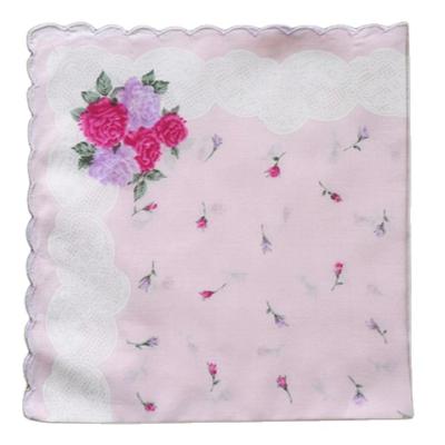 China Fashionable Carefree 100% Cotton Flower Design Wedding Handkerchief Factory for sale