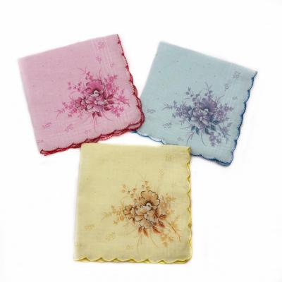 China Stripe 100% COTTON Floral Handkerchief Printed Handkerchief Lace Corner Handkerchief For Wedding And Gift for sale