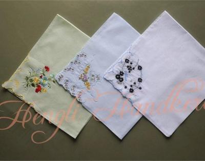 China Jacquard Embroidery Scallop Flower Handkerchief 100% Cotton Women Handkerchief for sale