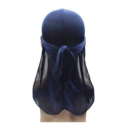 China Navy Polyester Comfortable Muslim Unisex Headwear Bandanas Premium Hat Customized Logo Silky Durag for sale