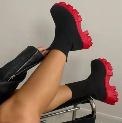 China Dropshipping Plus Size Flat Sock Boots Women 2021 Fashionable Winter Platform Boots Mesh Top Women Boots for sale