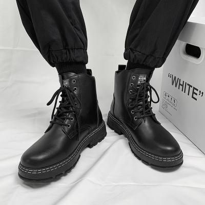 China Wholesale Dropshipping Lightweight Men's Boots Fashion Trend PU Black Motorcycle Boots For Men Custom Ankle Boots for sale