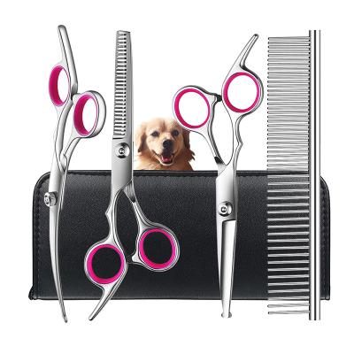 China Viable Professional Stainless Steel Dog Grooming Scissors Set Straight Pet Hair Scissors Grooming Trimmer Thinning Kit for sale