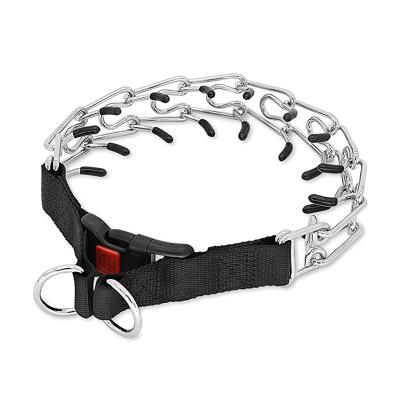 China Viable No Pull Quick Release Locking Carabiner Stainless Steel Links Dog Fork Collar Obstruction Pinch Training Collar With Rubber Tips for sale