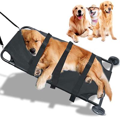 China Emergency Stainless Steel PVC Mesh Portable Pet Folding Removable Transporrt Wounded Pet Animal Stretcher With Two Wheels for sale