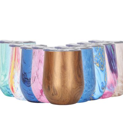 China Sustainable Custom Logo Water Transfer Printing Wood Grain Spray Painted Cup Thermo Stainless Steel Thermos Cup 12oz Wine Tumbler for sale