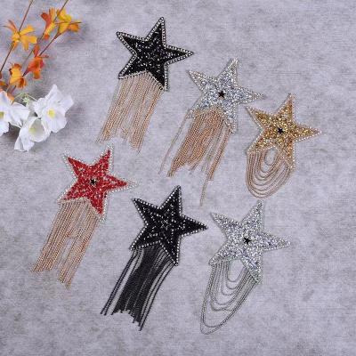 China 3D 6 Style Luxury Crystal Rhinestone Star Tassel Badge Patches For Apparel Iron On Clothes Jacket T-Shirt Appliques Stripe Sticker for sale