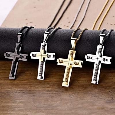 China Large Jesus Christ Pendant White Gold Black Stainless Steel Religious Cross Necklace for sale