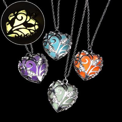 China Casual/Sporty Glow in the Dark Heart Pendant Necklace Forest Heart Glowing Necklace Silver Plated Bronze Jewelry for sale