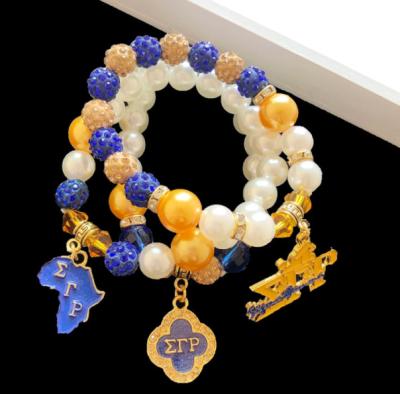 China Blue White Yellow Letter Plum Blossom Charm Bracelet Jewelry Handmade Greek Sorority Bead Disco Ball SGRR Card Keepsake for sale