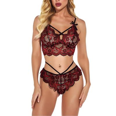 China Women's sexy mature sexy lingerie thong floral lace pajamas lingerie set 2021 newest sexy women see through lace bra set for sale