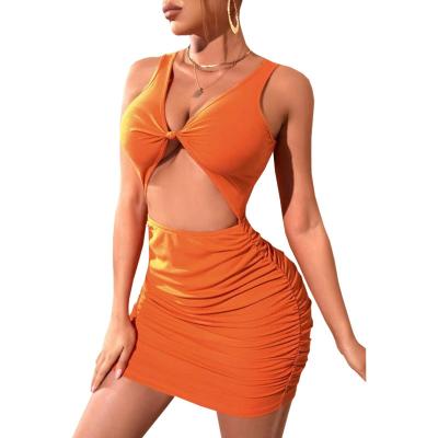 China New Design Anti-Wrinkle 2022 New Design Tank Bodycon Mini Dresses Ruched Cut Sleeveless Nightclub Sexy Women Dress for sale