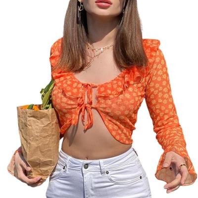 China Breathable Chiffon Shirt Summer Tops Soft Floral Dress For Ladies Mesh See Beach Cover Ups For Women Summer Dress for sale