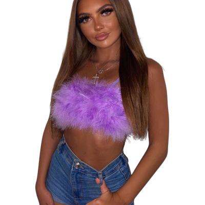 China Breathable Women Tanks&Camis Sexy Feather Faux Fur Coat For Club Party Bralette Fur Crop Top Hot Sale Winter Outwear for sale