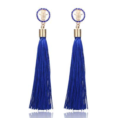 China Retro Boho FASHIONABLE Bohemian Charm Long Diamond Palm Hand Tassel Earrings Tassel Earrings for sale