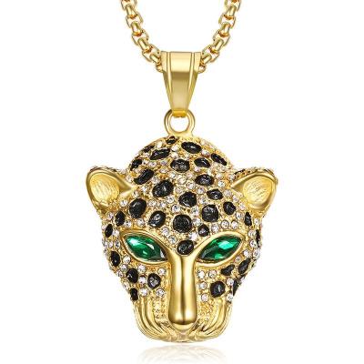 China Panther Steel Leopard Chain Hiphop Gold Titanium Cheetah Head Pendant Necklace for sale