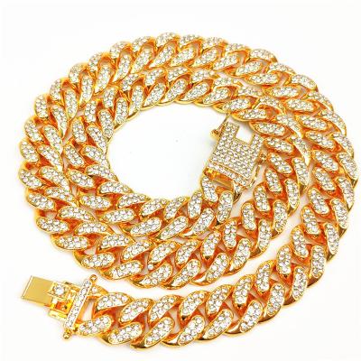 China Rose Gold Rhinestone Crystal Miami Cuban Chain Necklace Hiphop Hip Hop CZ Zircon Punk Cuban Chain Necklace for sale