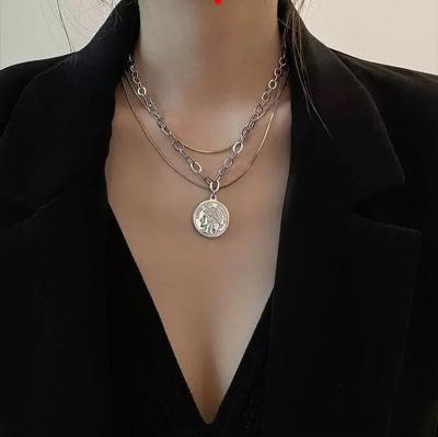 China TRENDY Fashion Double Chain Multi Layer Necklace Stainless Steel Layered Necklace for sale