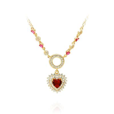 China Saudi Arabia TRENDY style fashion heart zircon zodiac necklace jewelry red gold heart charm necklace for sale