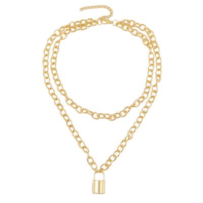 China 2021 New Arrival FASHIONABLE Gold Plated Lock Chain Necklace Vintage Heart Simple Multi-Layer Dangle Choker Necklace for sale