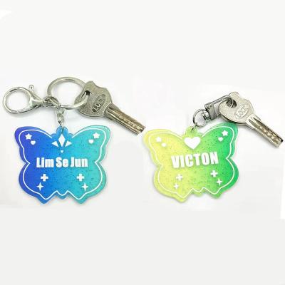 China OEM Promotinonal Gifts Solid Color Promotional Custom Resin Double Sided Butterfly Acrylic Keychains Glitter Gradient Key Chain Pendant for sale